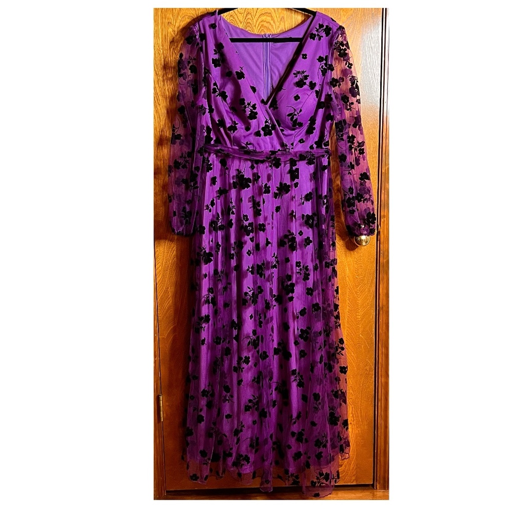 Purple and Black Floral Dress 2XL